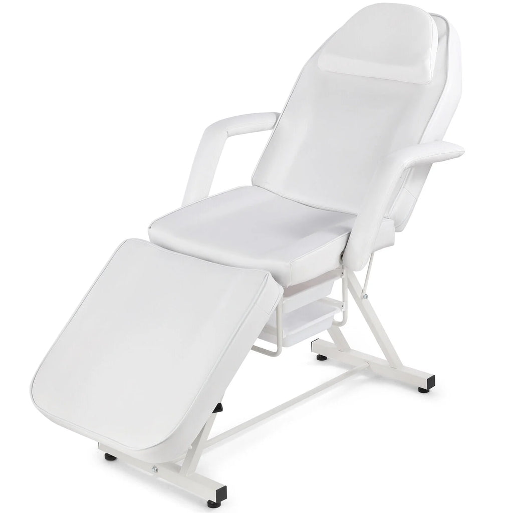 Recliner Massage Table Facial Lash Bed Salon Tattoo Chair with 2 Trays (White)