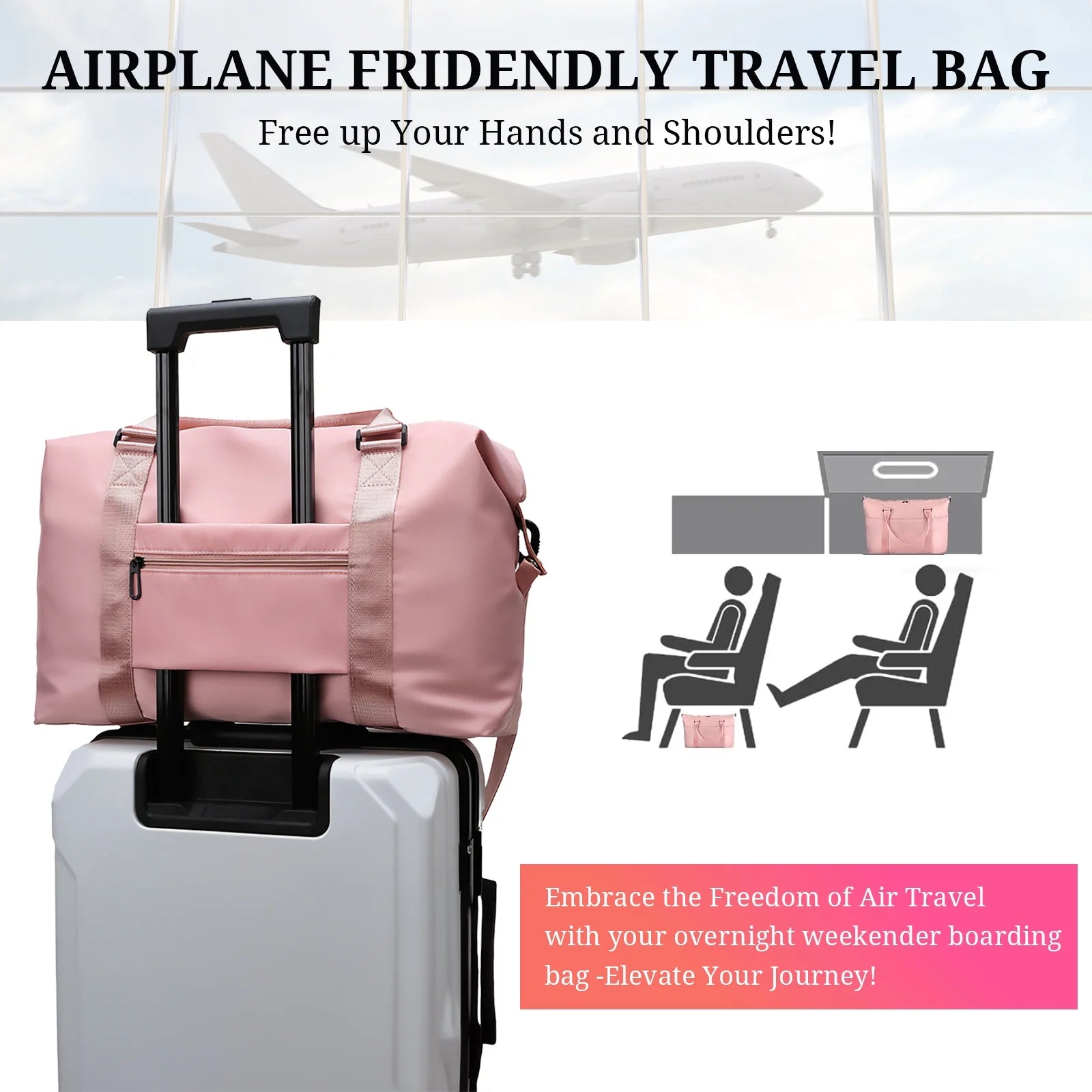 Travel Duffle Bag for Women Men - Foldable Weekend Bag with Wet Pocket, Gym Bag for Sport, Airplane Travel Essentials for Flying(Pink)