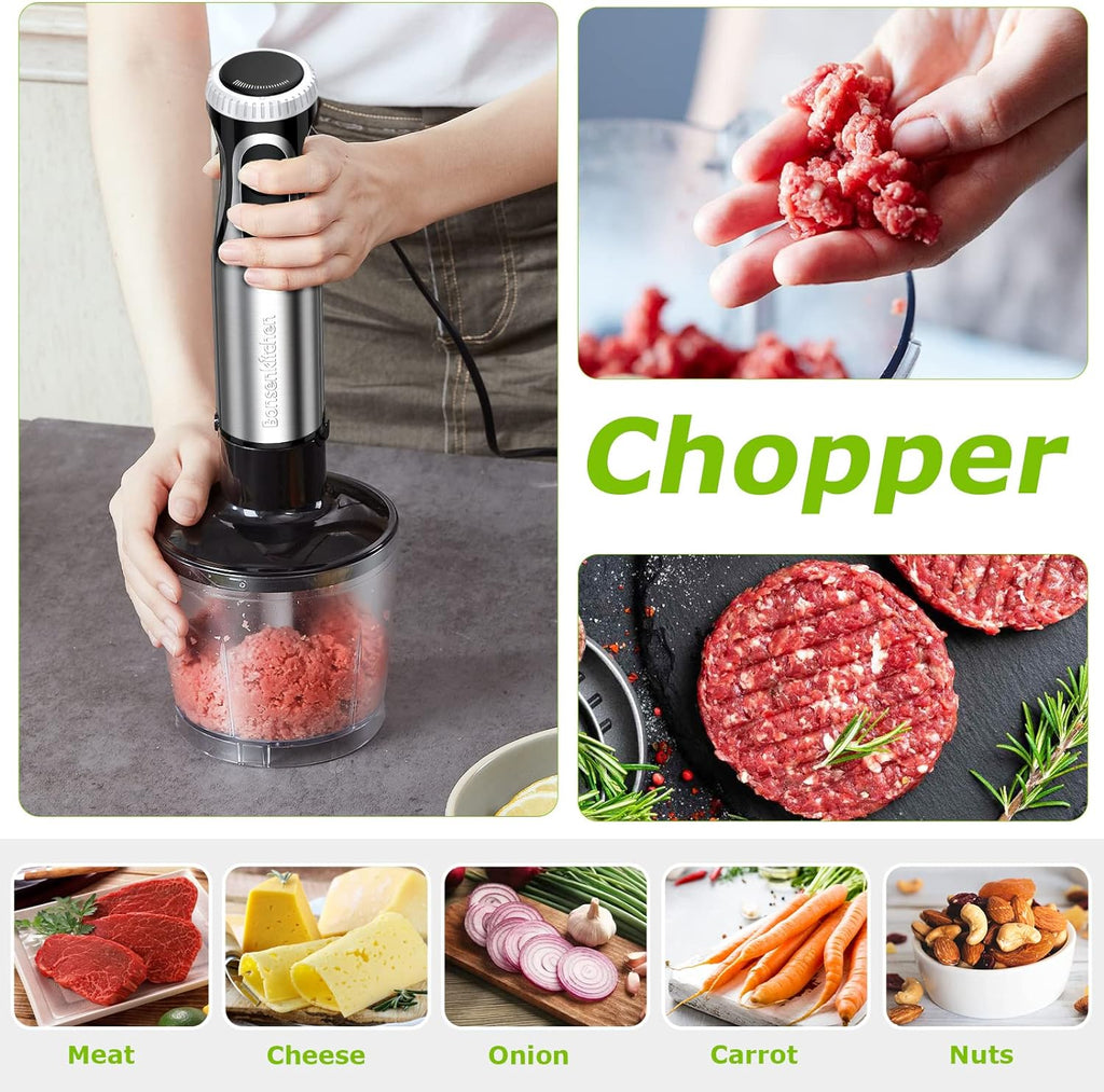 Immersion Blender, 20 Variable Speeds & Turbo, 4-In-1 Stainless Steel Handheld Blender Stick Mixer with Egg Whisk, Beaker & Chopper Bowl, Bpa-Free