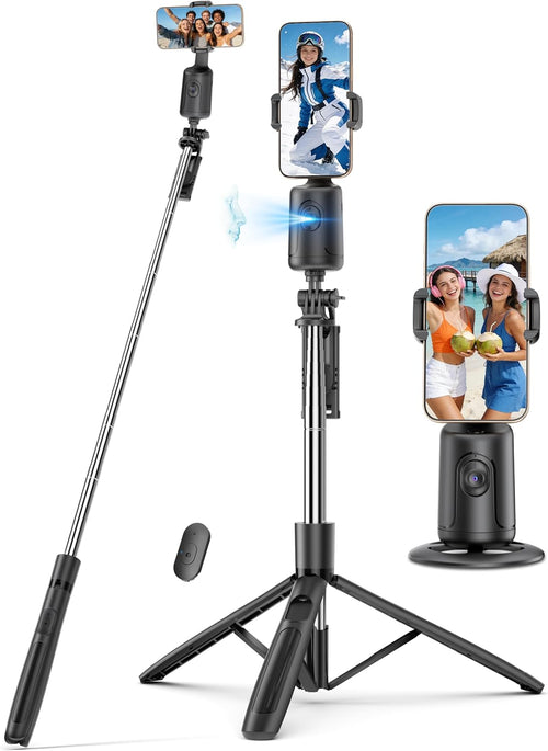 66" Auto Face Tracking Tripod for Iphone, 360° Rotation Face Body Phone Tripod Stand with Remote, Smart Shooting Holder Camera Selfie Stick for Tiktok Vlog Video Recording, Gesture Control, No App