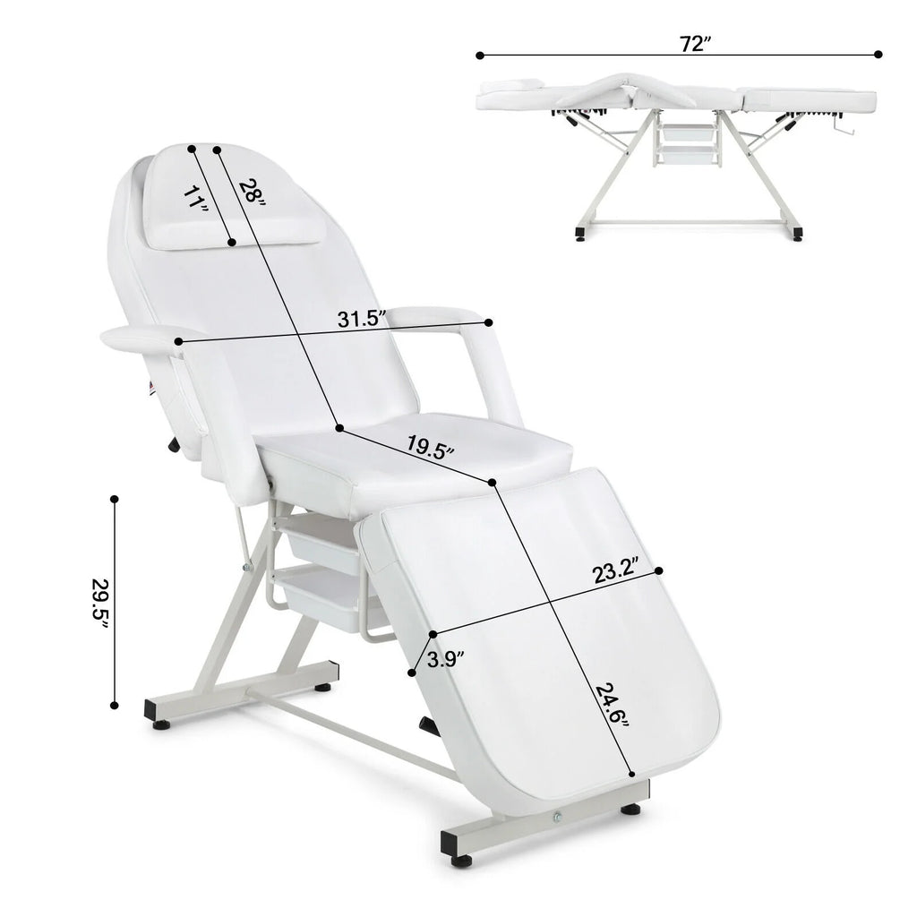 Recliner Massage Table Facial Lash Bed Salon Tattoo Chair with 2 Trays (White)