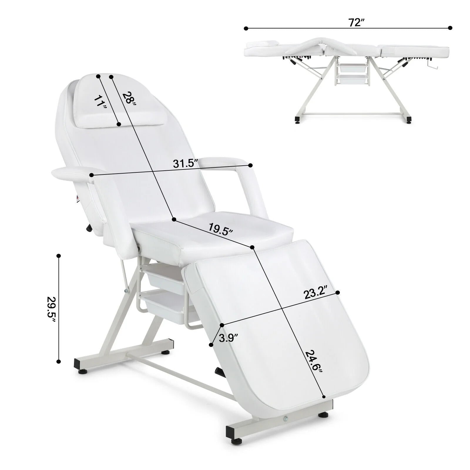 Recliner Massage Table Facial Lash Bed Salon Tattoo Chair with 2 Trays (White)