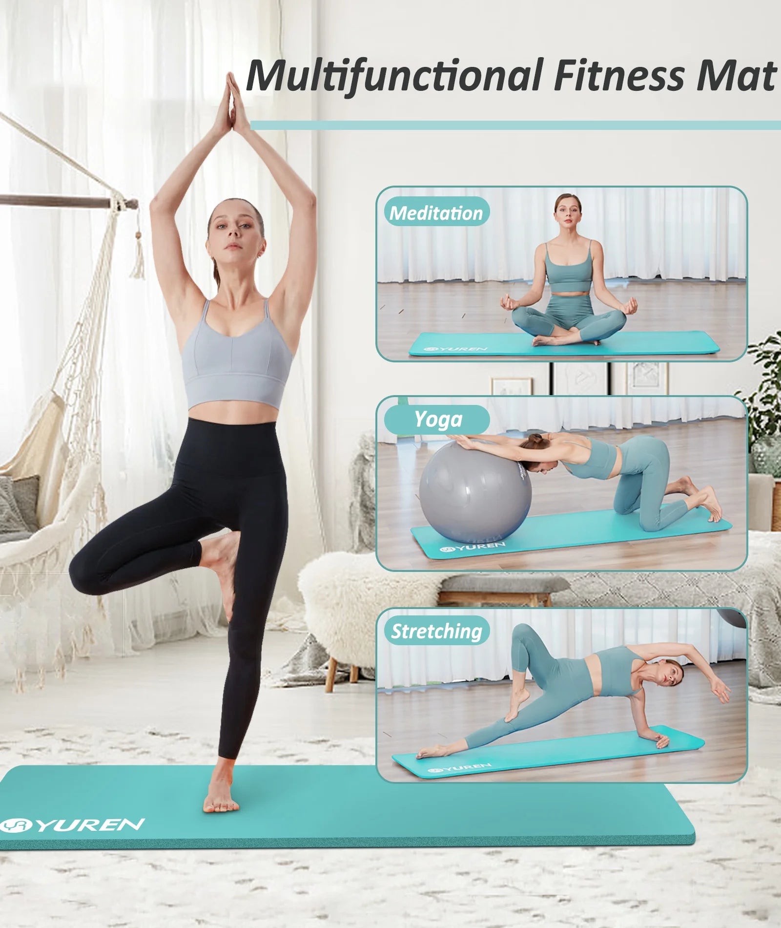 Extra Thick Yoga Mat 4/5" Hi-Density Foam In/Outdoor Pilates Exercise Mats 76" Long, Ice Blue