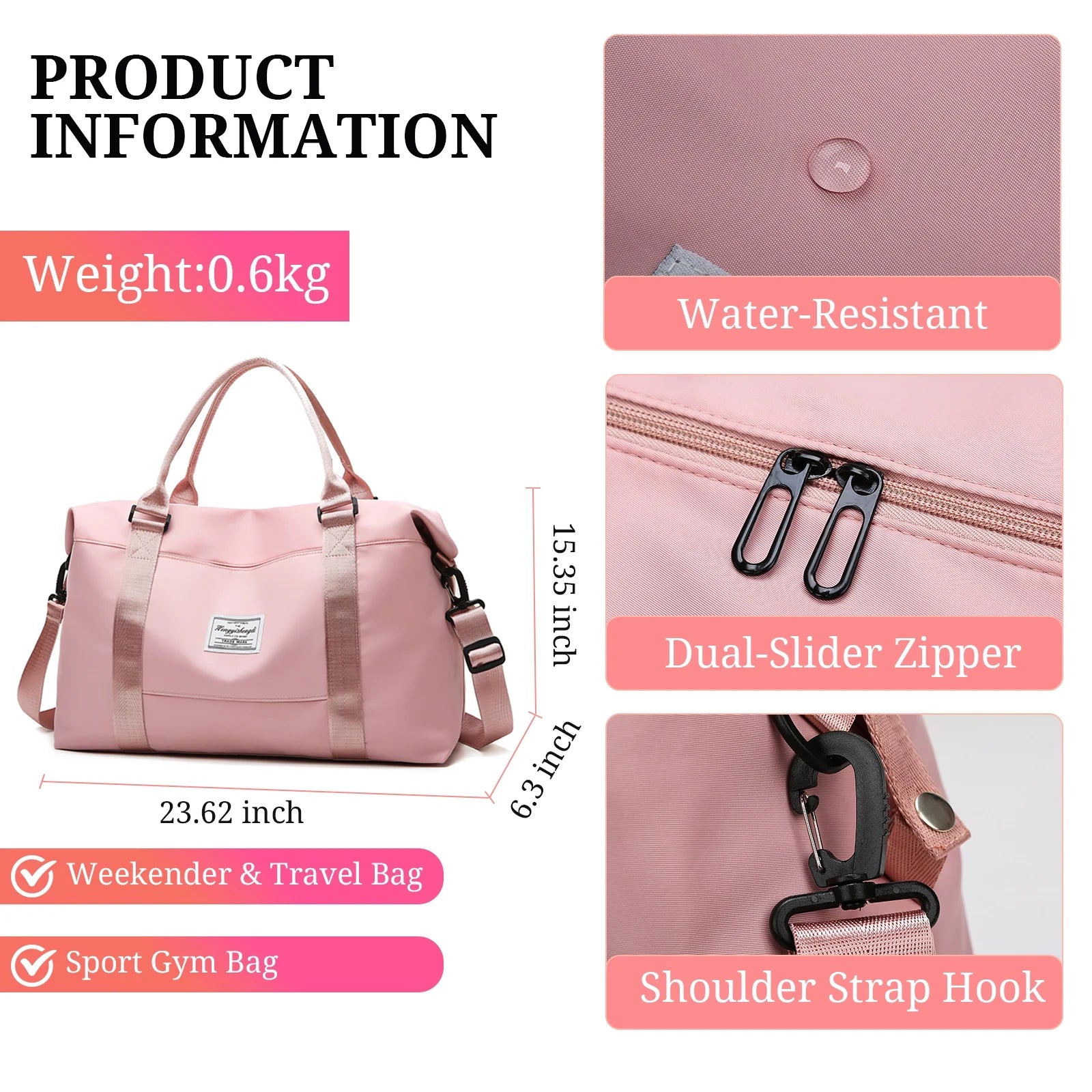 Travel Duffle Bag for Women Men - Foldable Weekend Bag with Wet Pocket, Gym Bag for Sport, Airplane Travel Essentials for Flying(Pink)