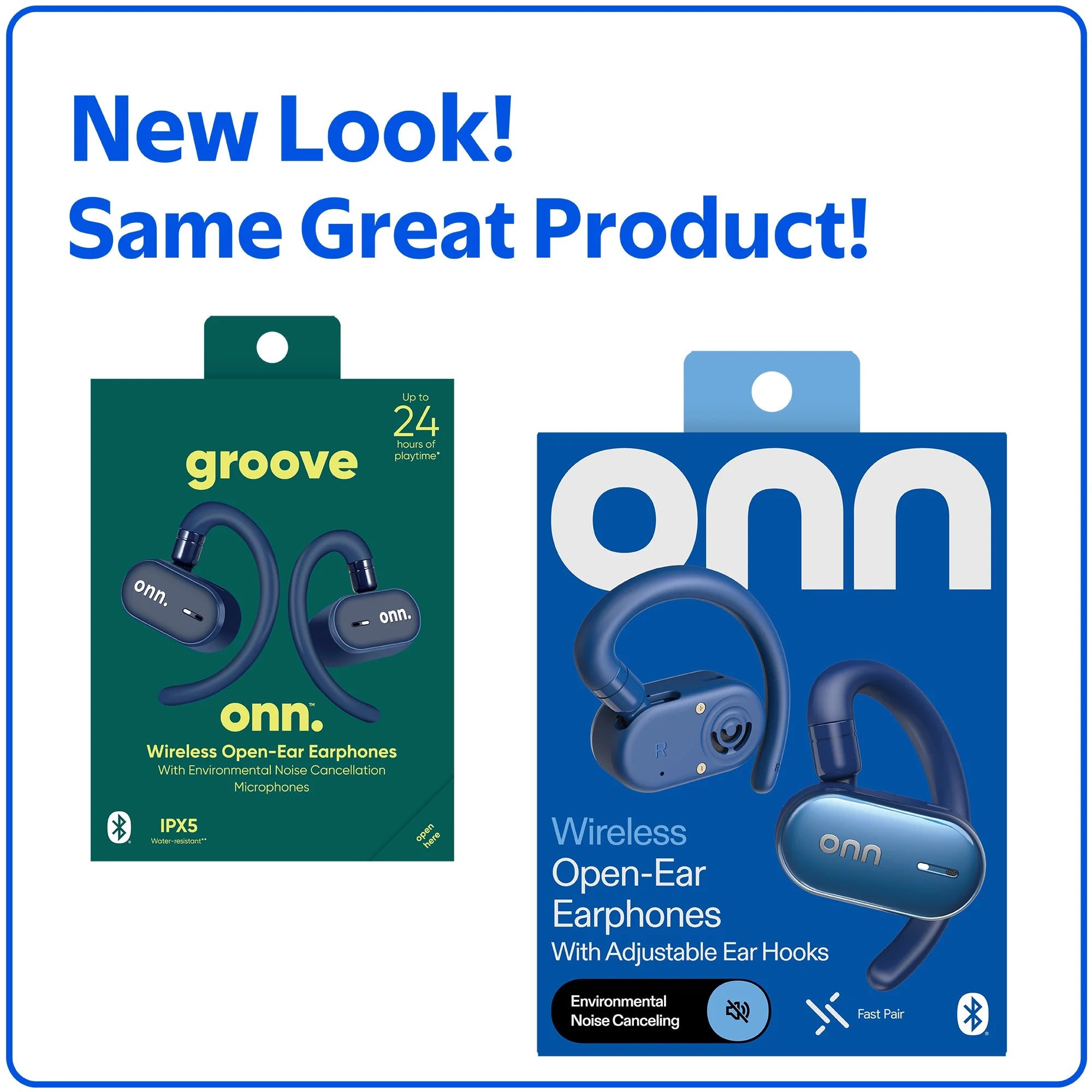 Wireless Open-Ear Earphones with Environmental Noise Canceling Microphones, Blue