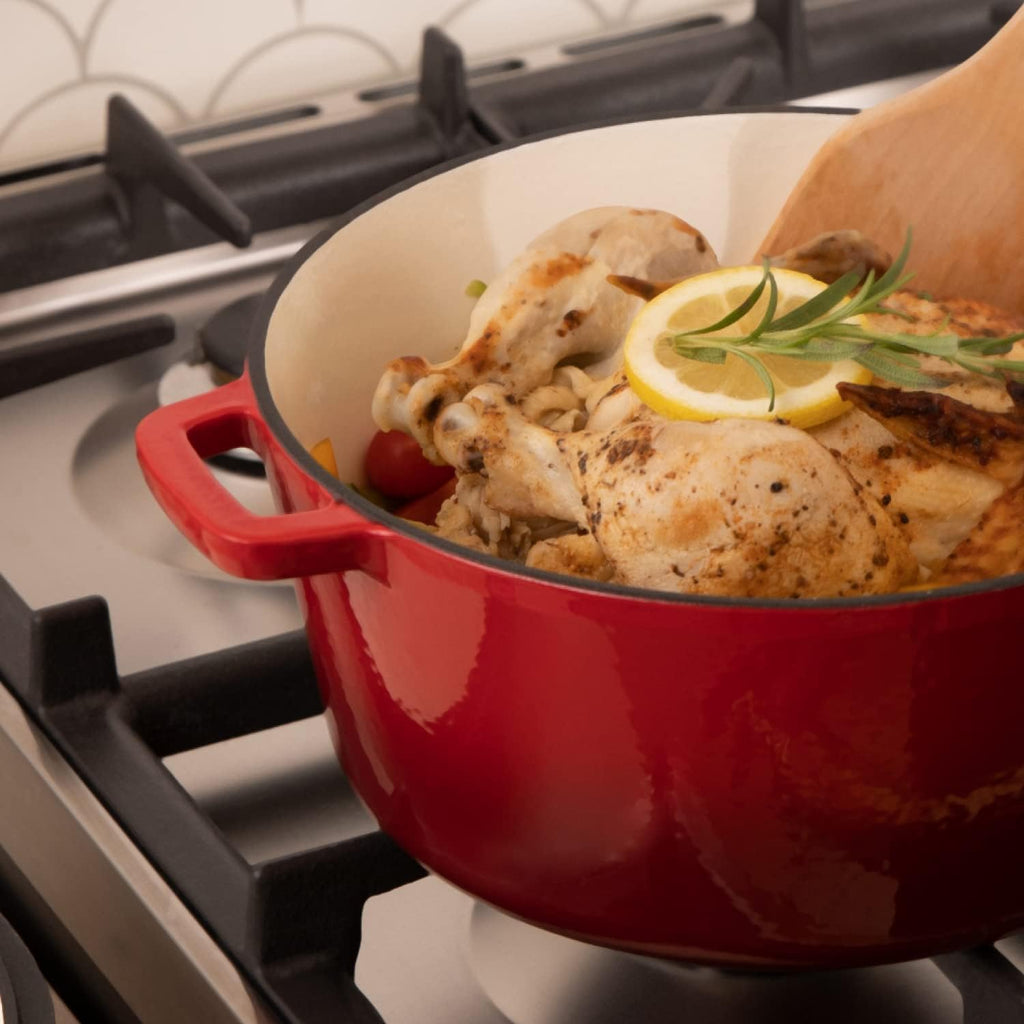 2-In-1 Pre-Seasoned Cast Iron Dutch Oven with Skillet Lid - 5 Qt round Cast Iron Pot for Bread, Casserole, Braising - Heavy Duty Enamel Cookware Set, Double Dutch Oven - 13.5 X 7-Inch, Black