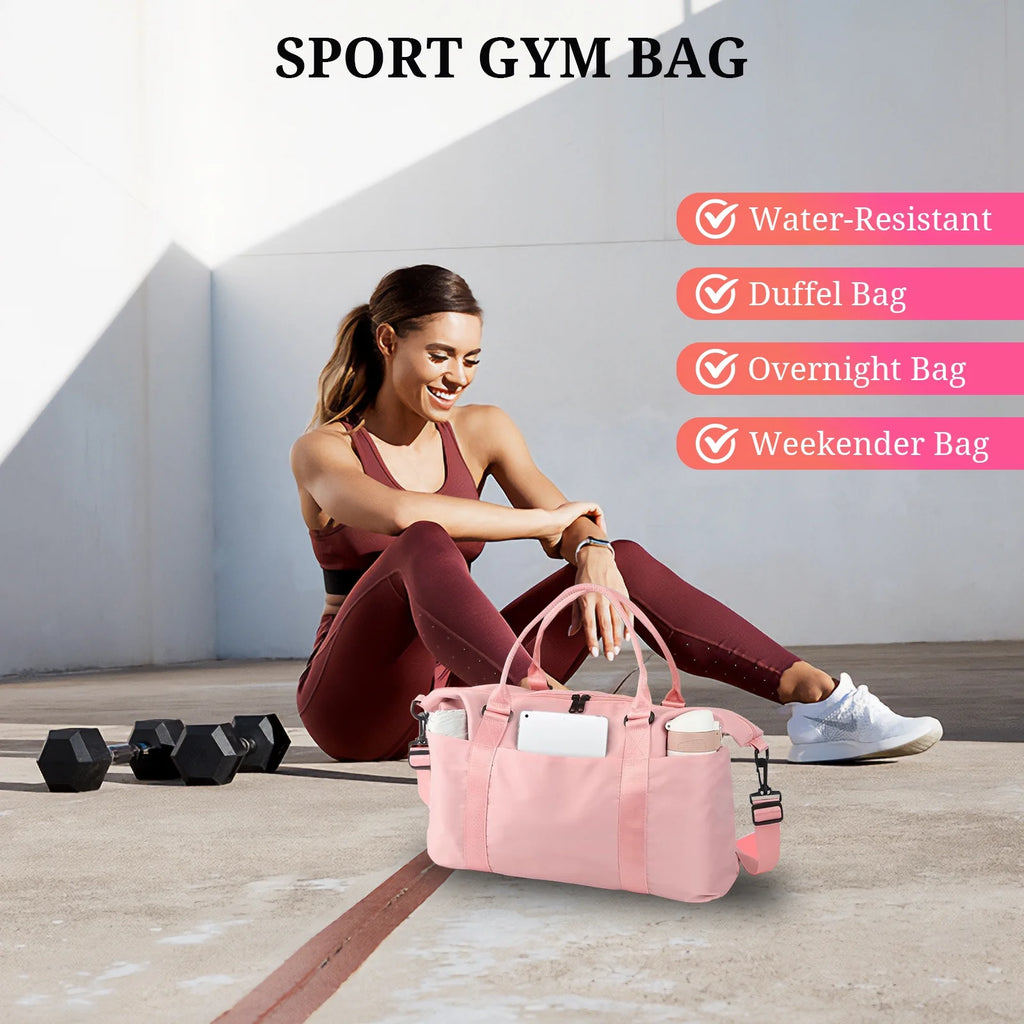 Travel Duffle Bag for Women Men - Foldable Weekend Bag with Wet Pocket, Gym Bag for Sport, Airplane Travel Essentials for Flying(Pink)