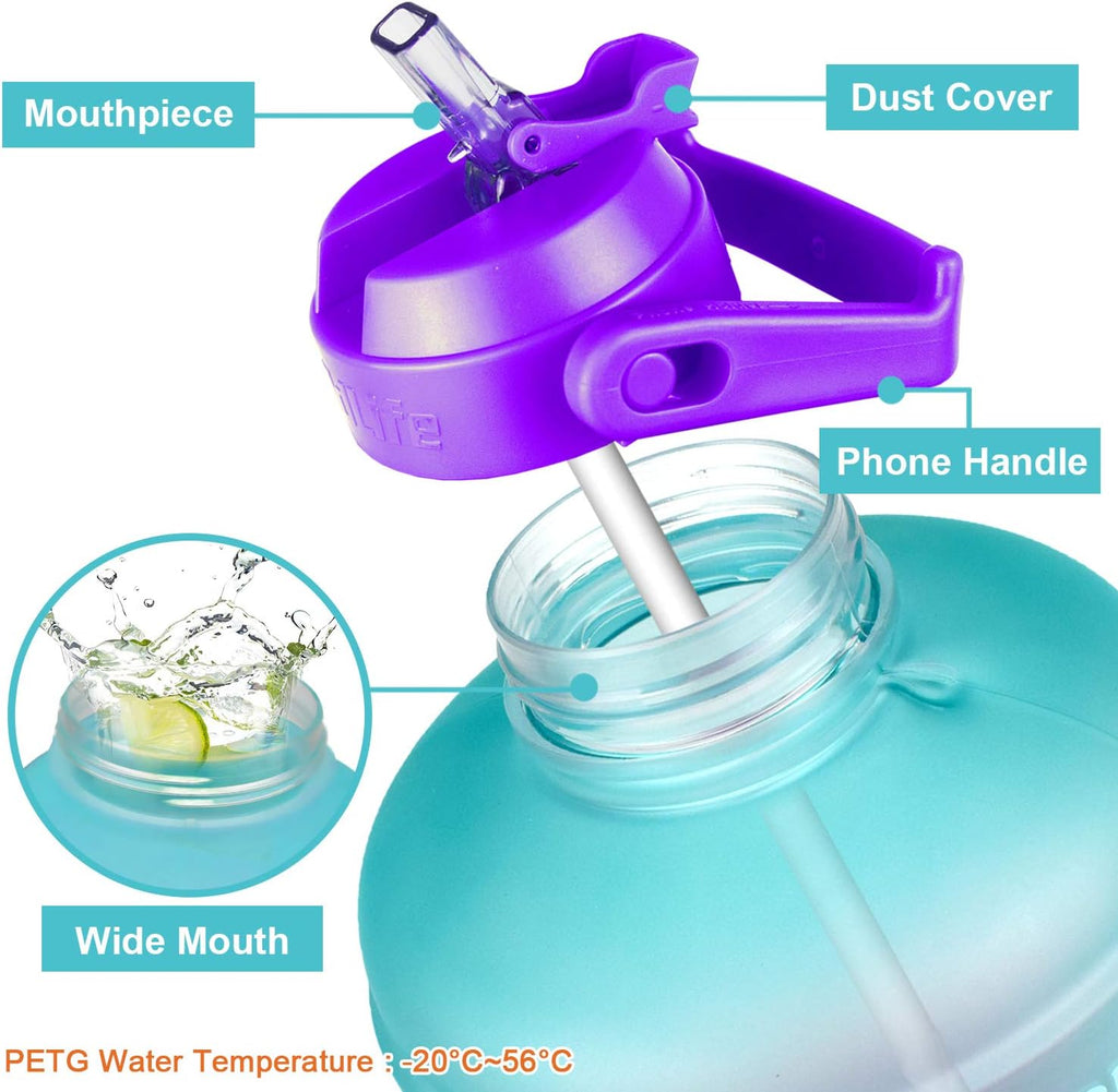 1 Gallon Water Bottle - with Straw & Motivational Time Marker Leak-Proof BPA Free Reusable Gym Sports Outdoor Large(128Oz/73Oz) Capacity Water Jug