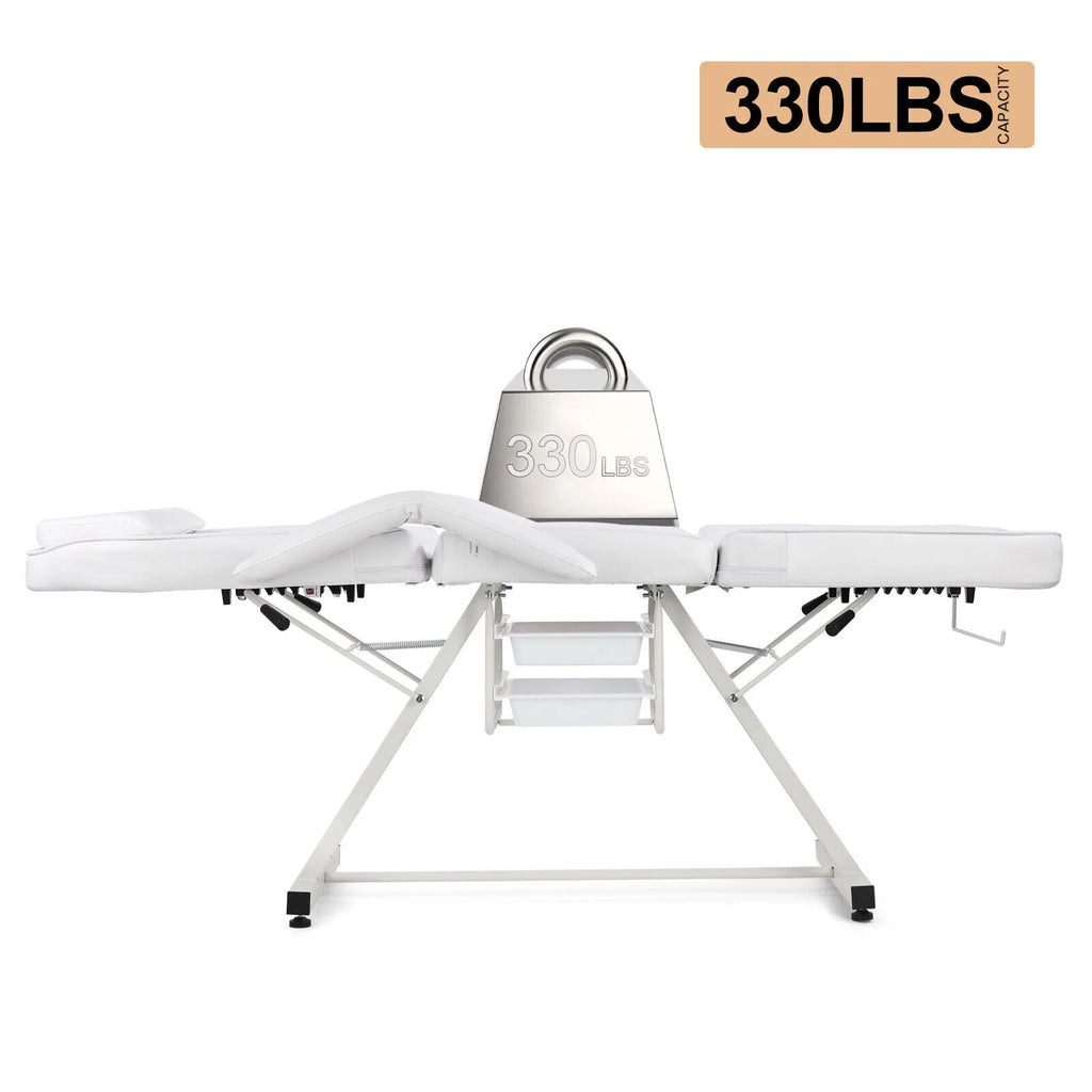 Recliner Massage Table Facial Lash Bed Salon Tattoo Chair with 2 Trays (White)