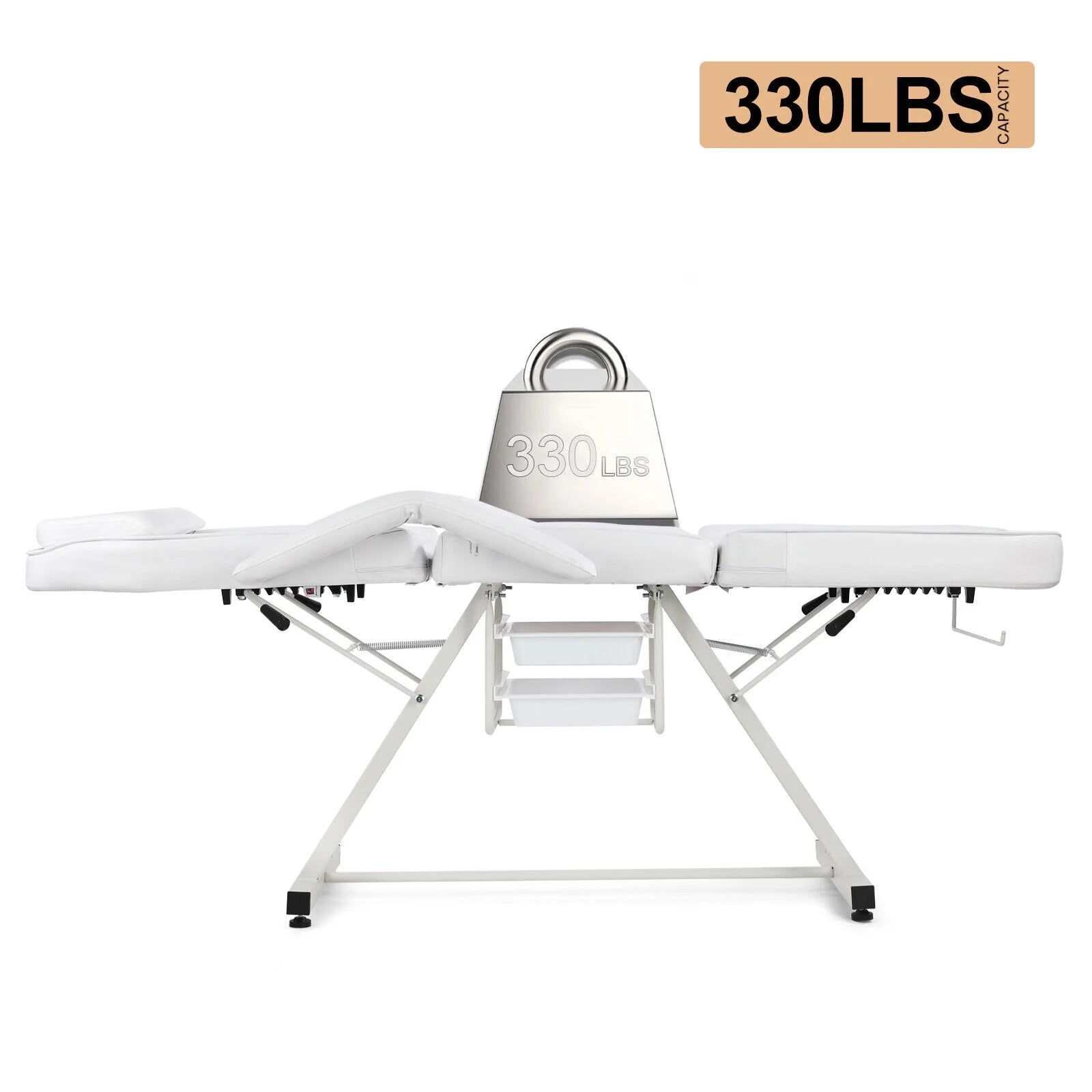 Recliner Massage Table Facial Lash Bed Salon Tattoo Chair with 2 Trays (White)