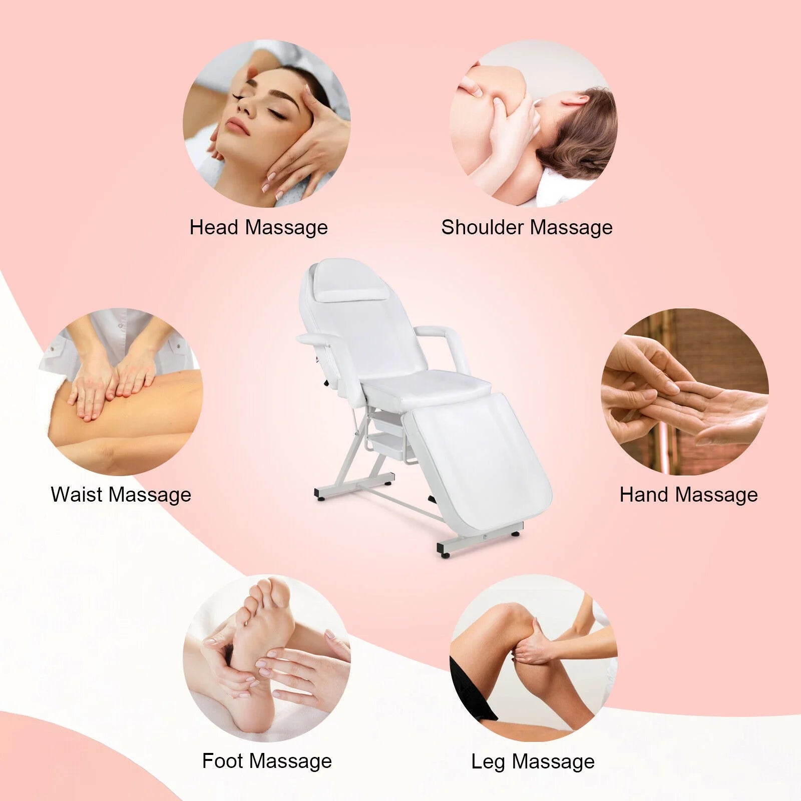 Recliner Massage Table Facial Lash Bed Salon Tattoo Chair with 2 Trays (White)