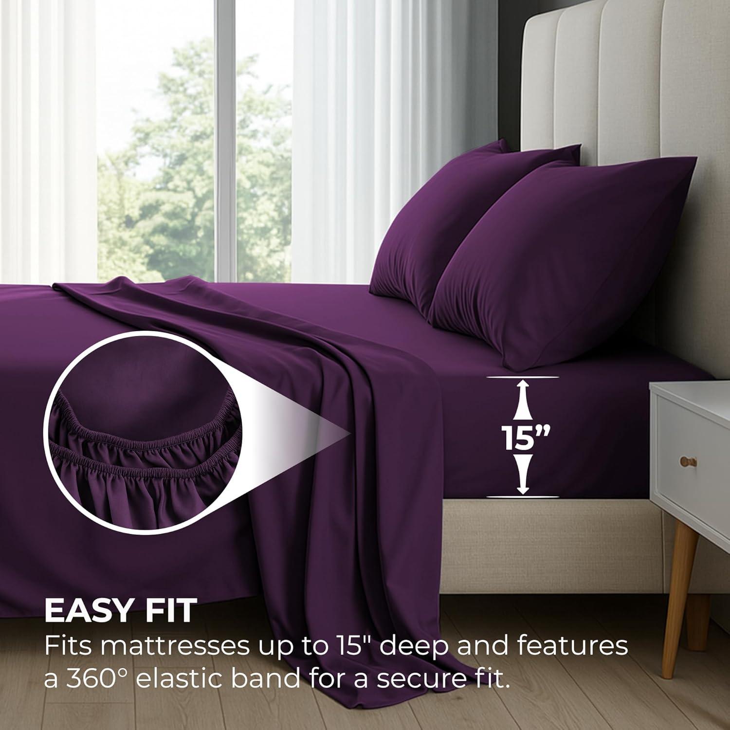 Queen Bed Sheet Set 4-Piece – Purple Microfiber