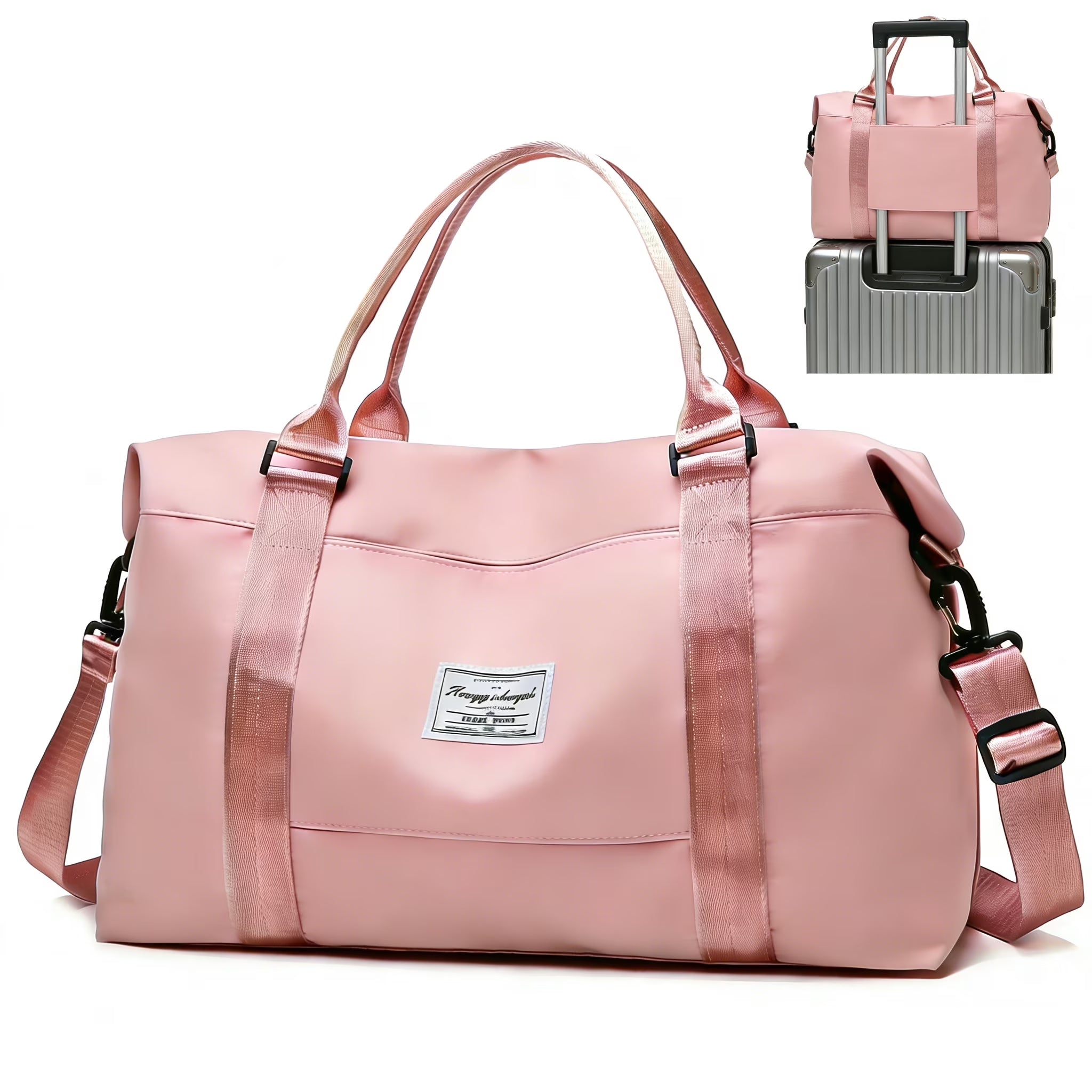 Travel Duffle Bag for Women Men - Foldable Weekend Bag with Wet Pocket, Gym Bag for Sport, Airplane Travel Essentials for Flying(Pink)
