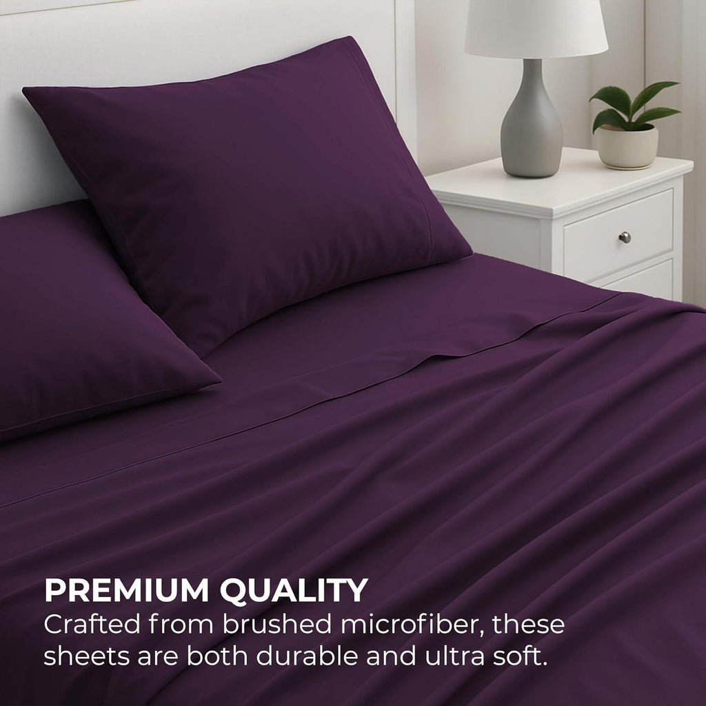 Queen Bed Sheet Set 4-Piece – Purple Microfiber