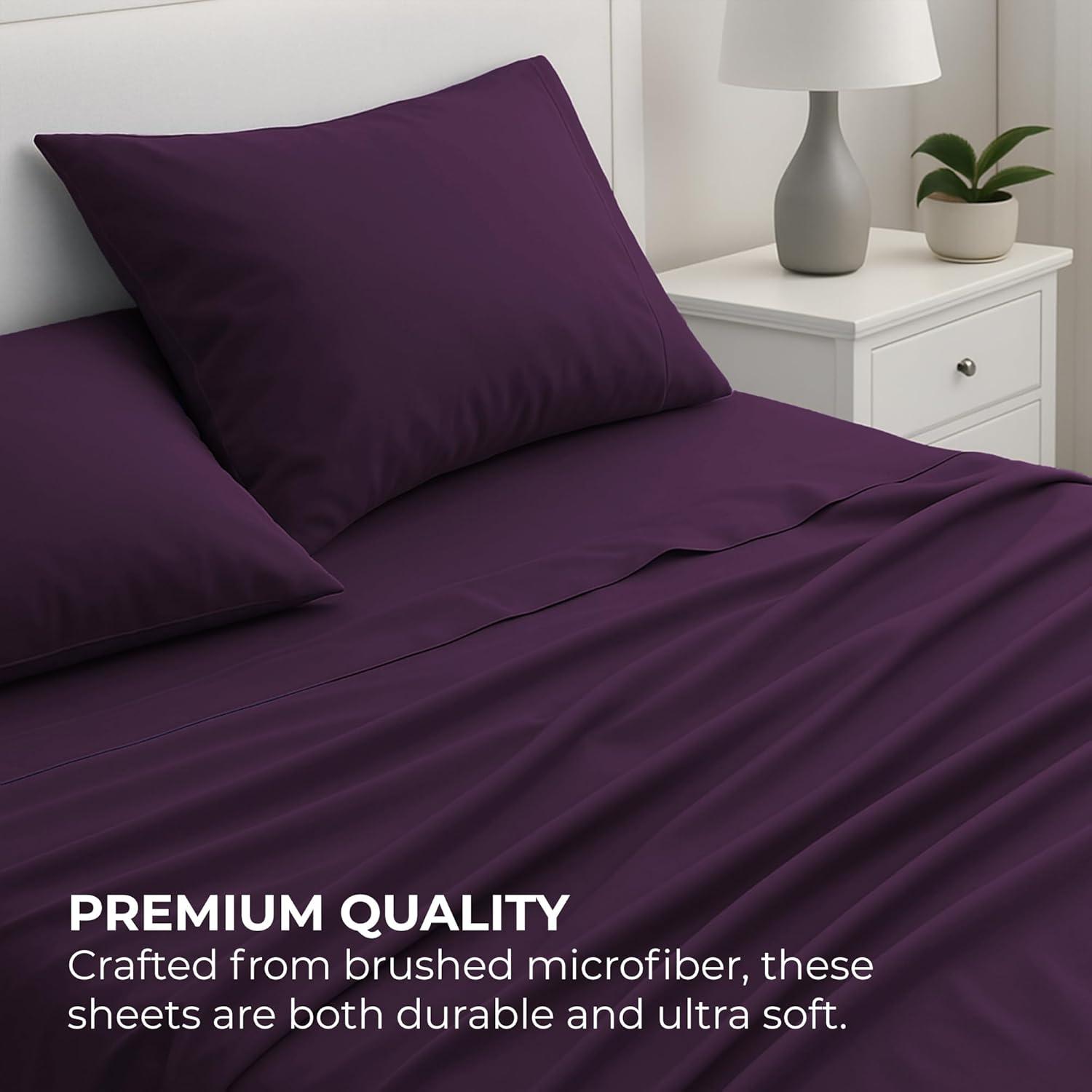 Queen Bed Sheet Set 4-Piece – Purple Microfiber