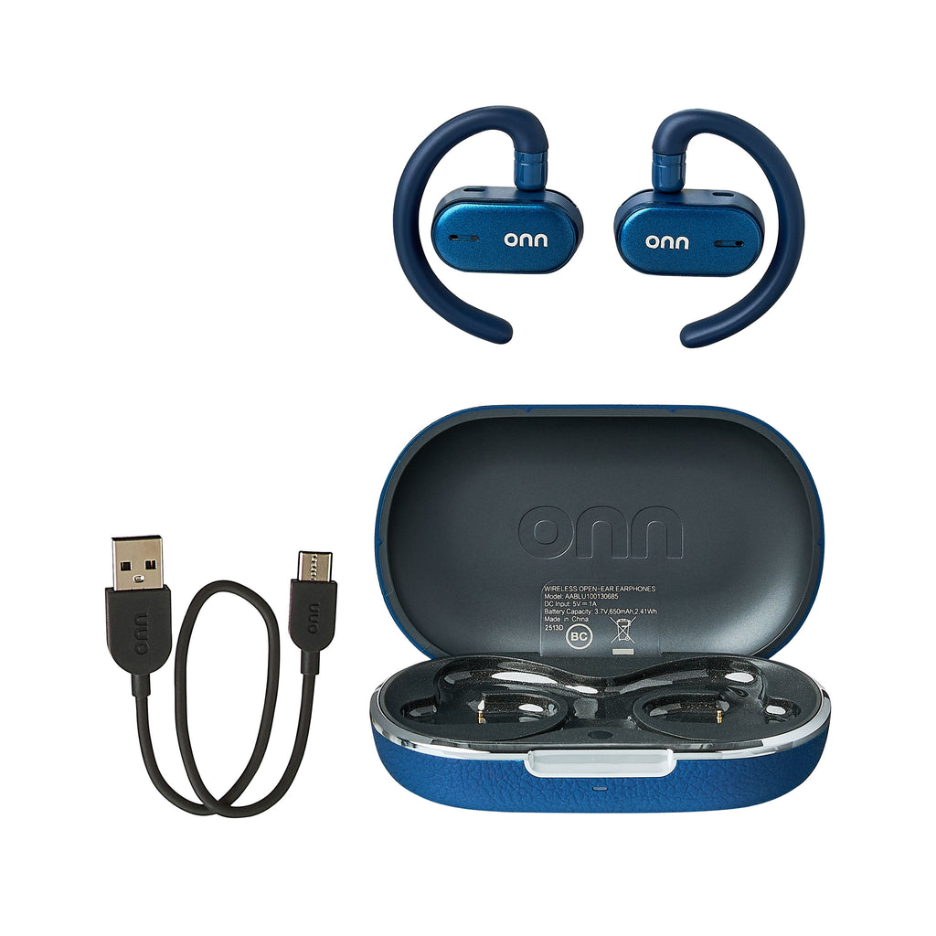 Wireless Open-Ear Earphones with Environmental Noise Canceling Microphones, Blue