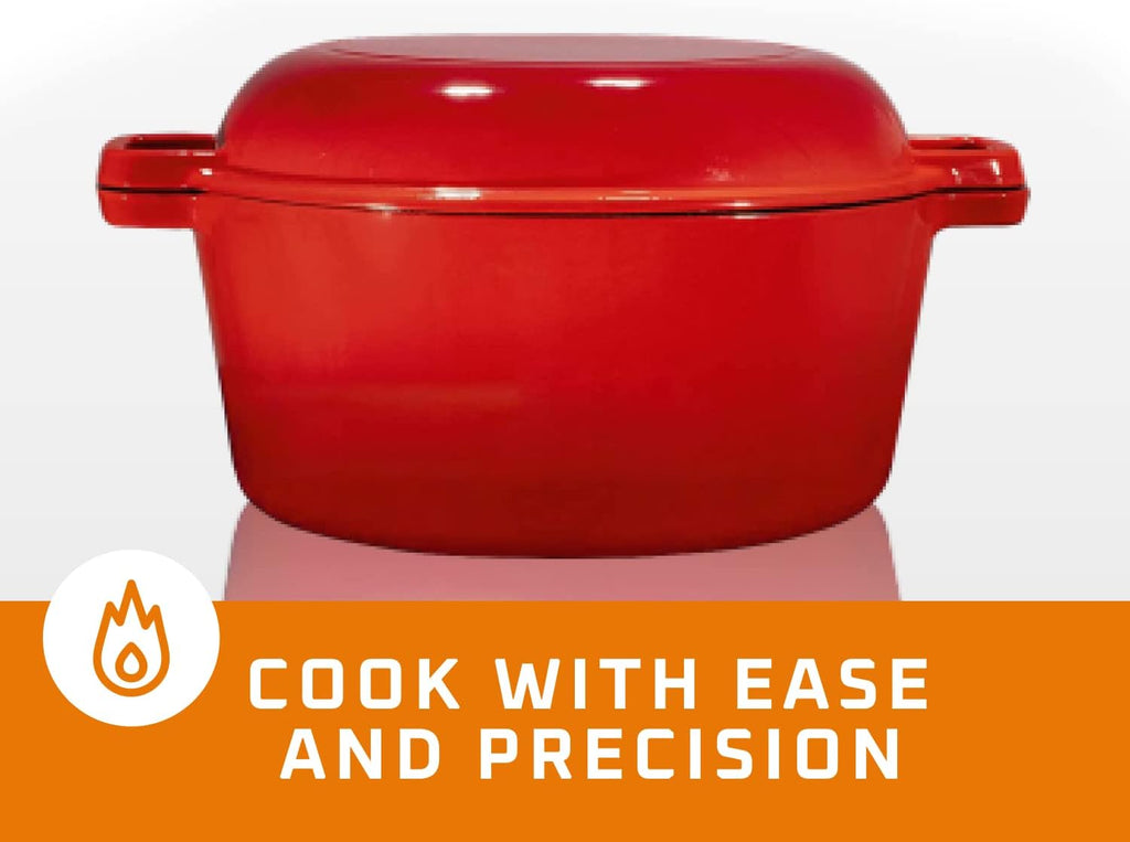 2-In-1 Pre-Seasoned Cast Iron Dutch Oven with Skillet Lid - 5 Qt round Cast Iron Pot for Bread, Casserole, Braising - Heavy Duty Enamel Cookware Set, Double Dutch Oven - 13.5 X 7-Inch, Black