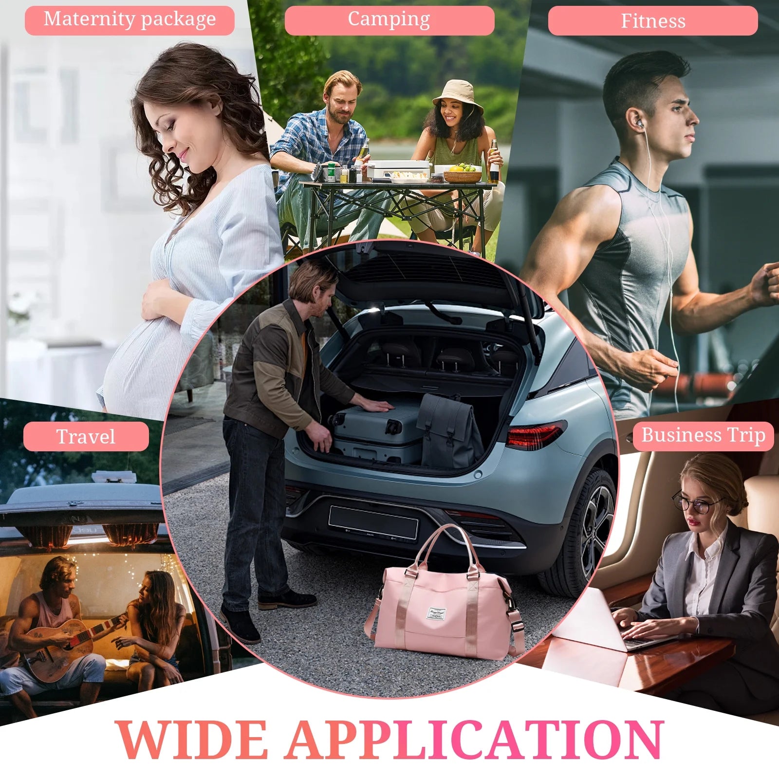 Travel Duffle Bag for Women Men - Foldable Weekend Bag with Wet Pocket, Gym Bag for Sport, Airplane Travel Essentials for Flying(Pink)