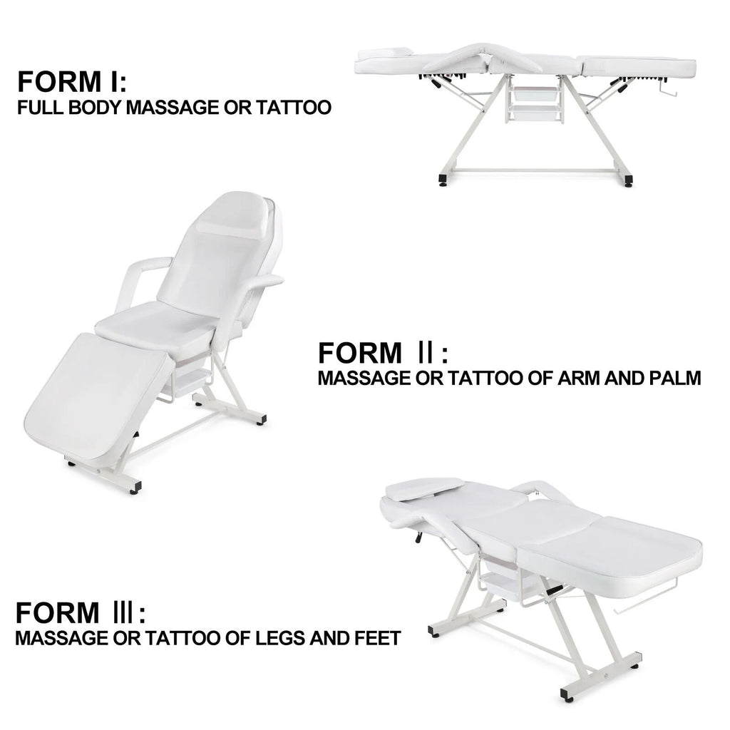 Recliner Massage Table Facial Lash Bed Salon Tattoo Chair with 2 Trays (White)