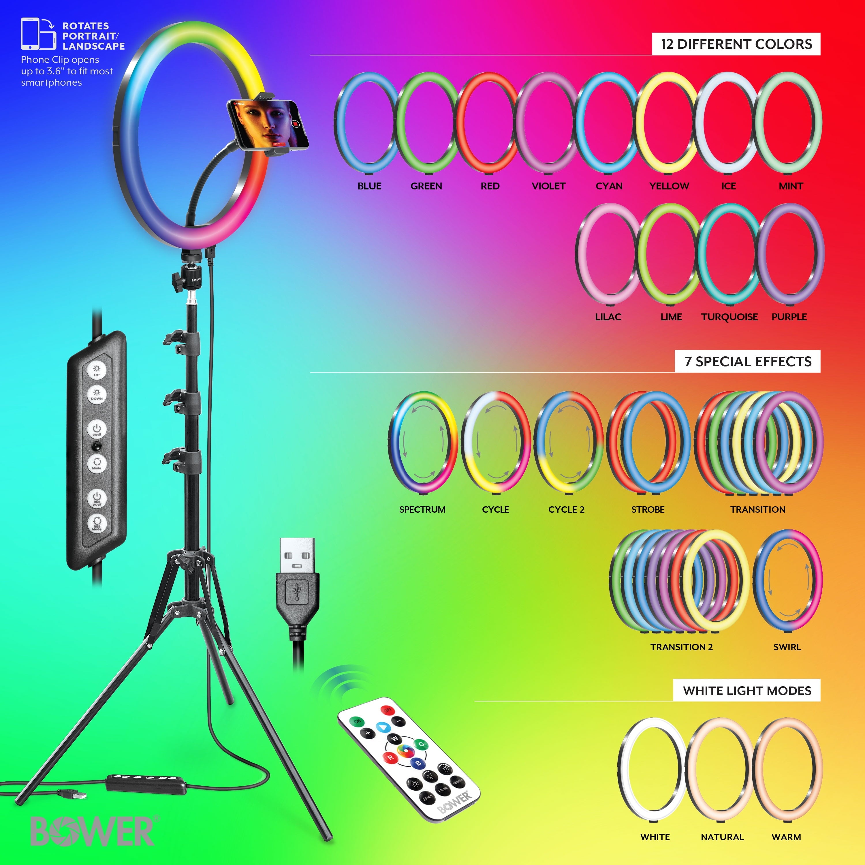 12-Inch LED RGB Ring Light Studio Kit with Special Effects; Black