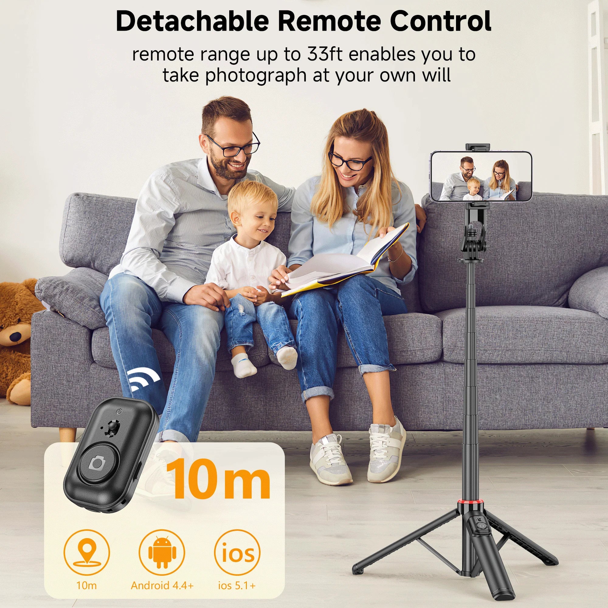 Phone Tripod, 51'' Extendable Selfie Stick Tripod for Iphone with Remote & Phone Stand, Compatible with Iphone/Android/Video Recording/Vlog
