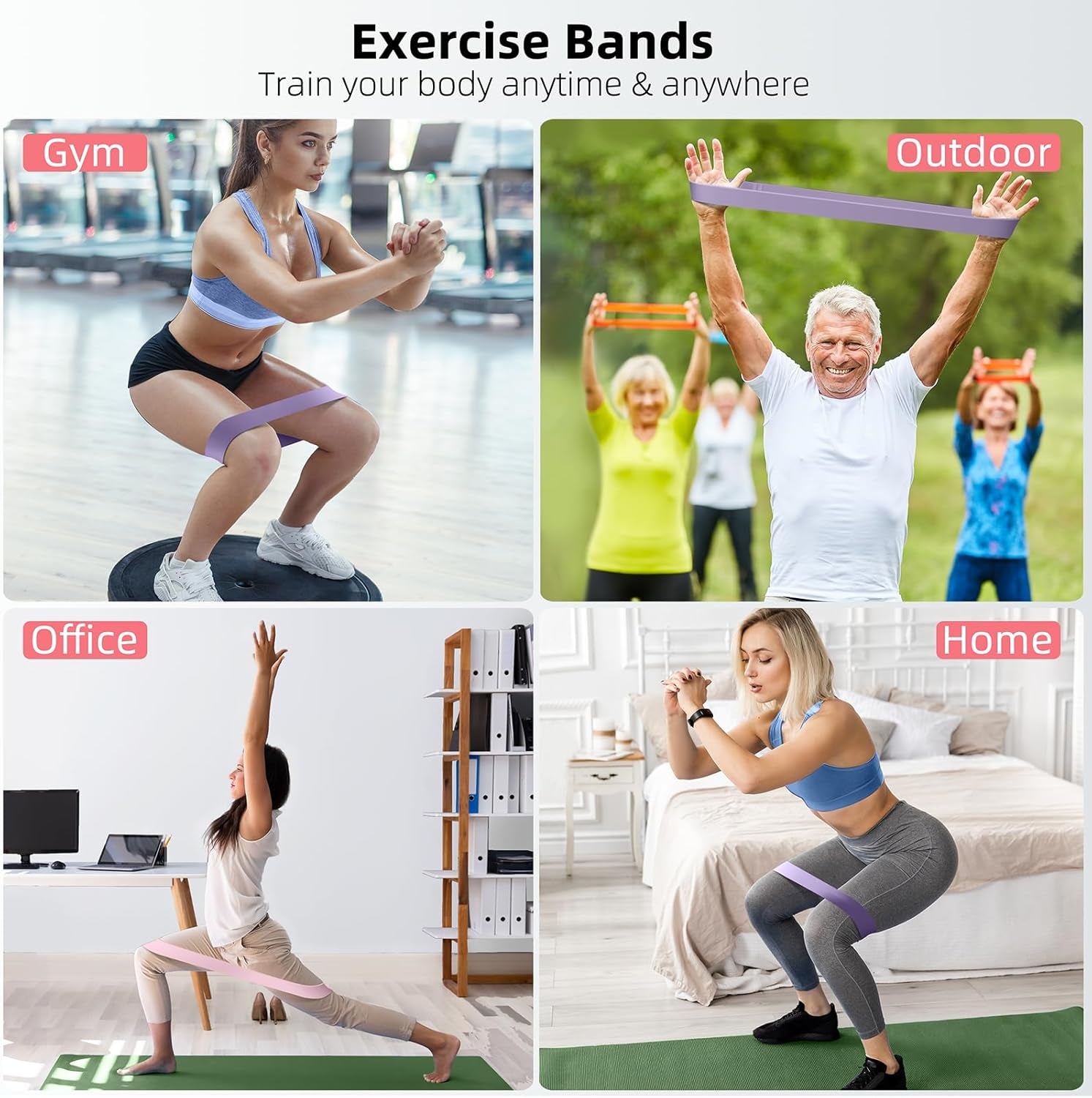 Resistance Bands for Working Out, 5-Pack Elastic Loop Exercise Bands for Strength Training Stretching, Home Gym Equipment for Pilates Yoga Physical Therapy, Leg Glute Arm Workout Kit for Women Men