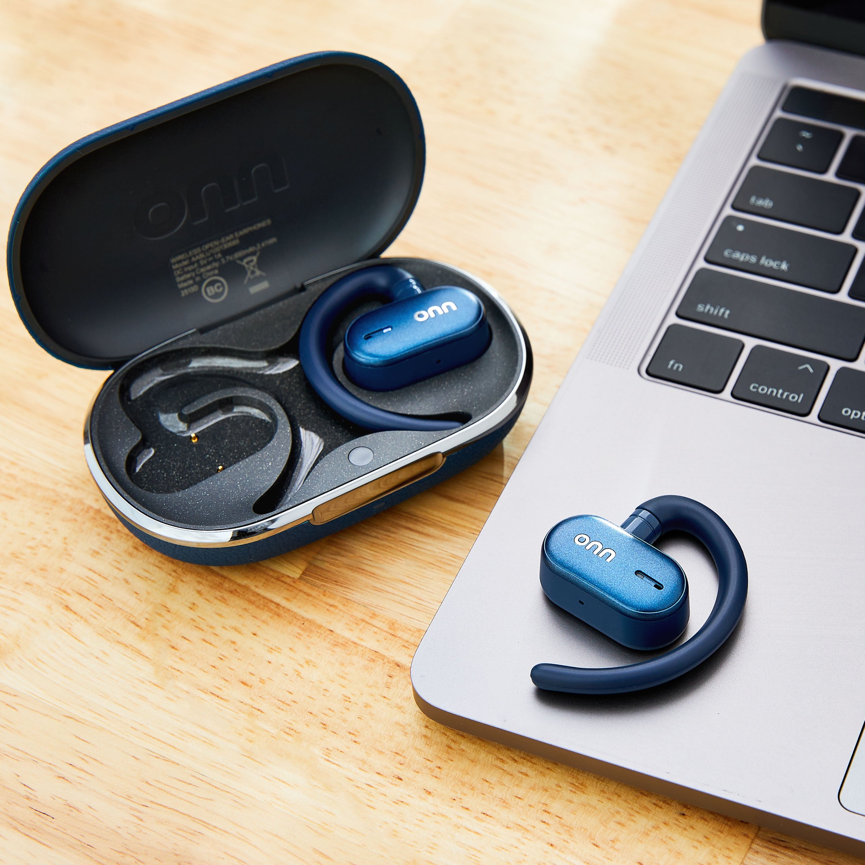Wireless Open-Ear Earphones with Environmental Noise Canceling Microphones, Blue